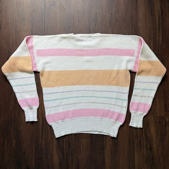Henry Grethel Vintage Pastel Striped Cotton Oversized Sweater Women’s Small - Picture 3 of 13